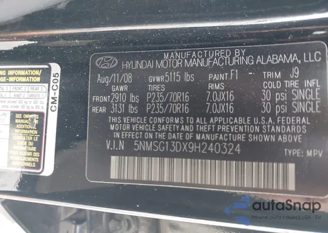 2009 Hyundai Santa Fe Gls from USA, damaged, VIN 5NMSG13DX9H240324